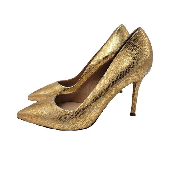 Halston Heritage Shoes - Halston Heritage Gold Heels Leather Pumps